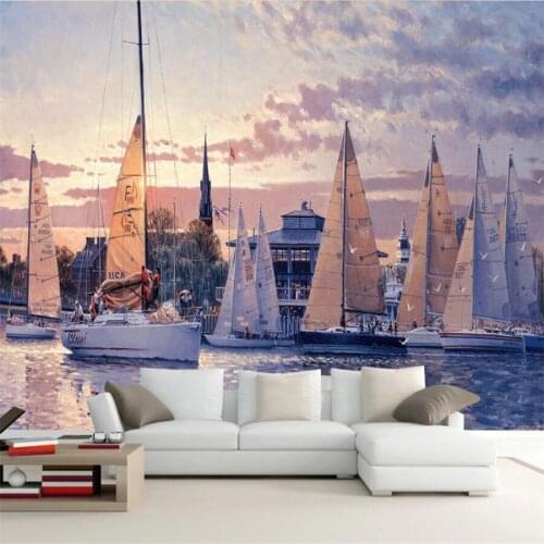Custom wallpaper 3d mural London street view england tower bridge red bus continental pier harbor sailing scenery 3d wallpaper