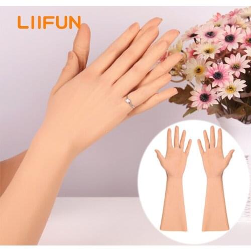 Liifun Realistic Silicone Female Gloves for Crossdresser Lifelike Artificial Hands Crossdressing Woman Lady Skin Sleeve Fake Arm