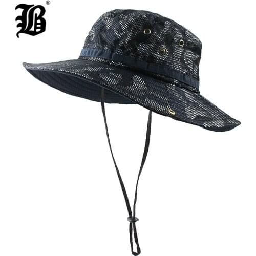 [FLB] Sun Hat Bucket Summer Men Women Fishing Boonie Hat Sun Camouflage Long Large Wide Brim Mesh Hiking Outdoor Beach Cap F330
