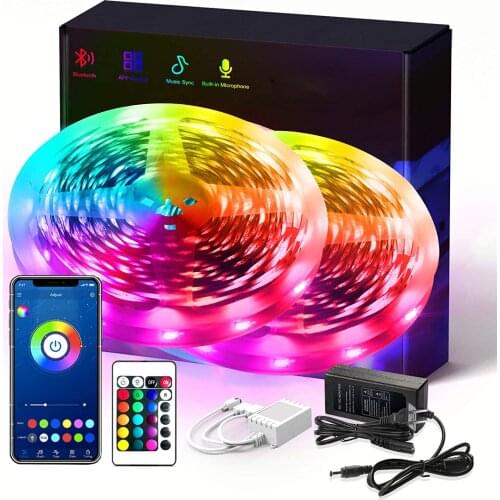 Smart RGB Led Strip Lights with Bluetooth,50ft for Bedroom with App Control,Music Apply for Room,Kitchen Decoration