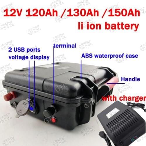 GTK 12V 150AH waterproof 12v 120ah lithium ion 12V 130Ah bateria li ion for 1200w Golf Cart UPS Boat RV inverter + 15A Charger
