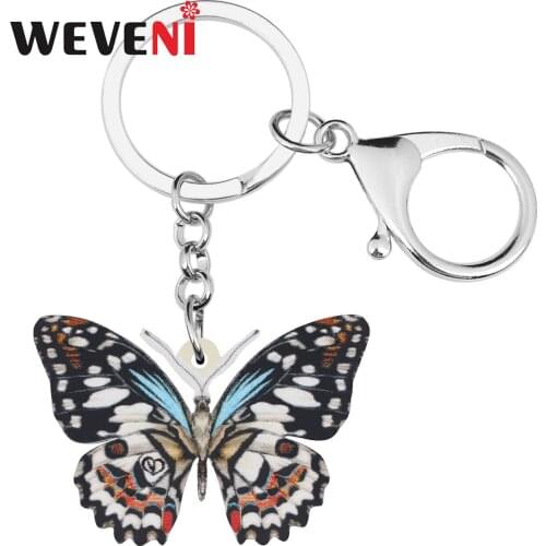 WEVENI Acrylic Swallowtail Butterfly Keychains Keyring Animal Key Chain Jewelry For Women Girl Men Vintage Gift Wallet Jewellery