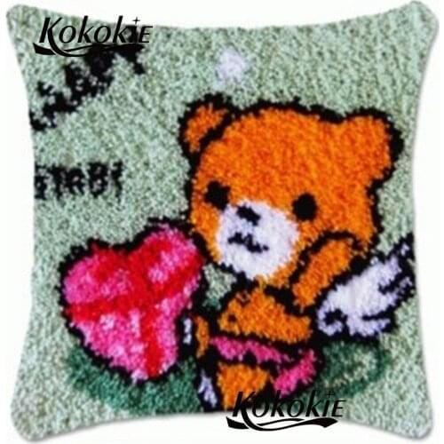 Latch hook bear pillow kits cross stitch Cushion embroidery yarn handicraft Crocheting Rug yarn pillowcase diy rug decoration