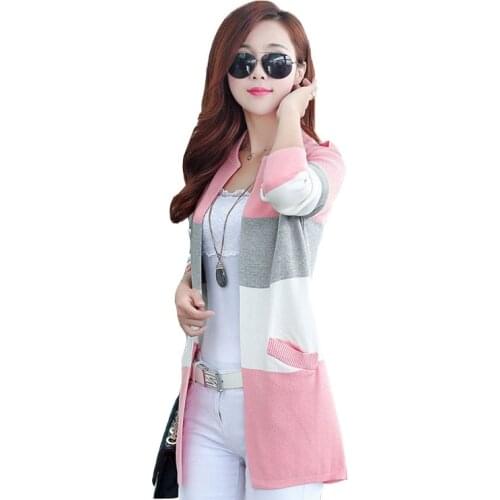 Women Knitted Striped Long Cardigan Sweater 2020 Spring new Long Sleeve Thin Sweaters Cardigans Female Coat Plus Size 3XL G233