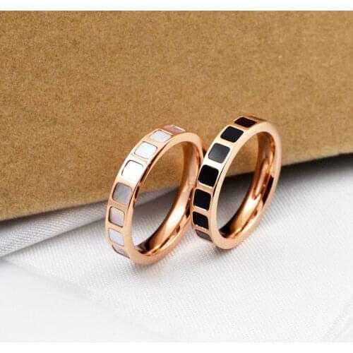 Pink gold color stainless steel shell rings for women aneis,fashion square black ring anillos mujer bijoux femme jewellery