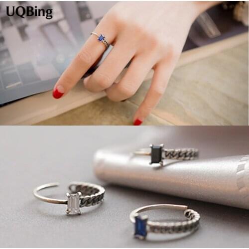 2019 Free Shipping 925 Sterling Silver Square Crystal Retro Rings For Women Jewelry Finger Rings For Party Birthday Gift