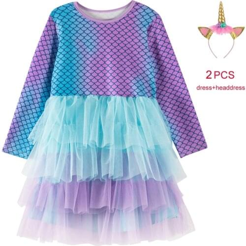 Mermaid Tutu Dress for Girls Long Sleeve Party Prom Vestidos 2021 Kids Autumn Toddlers Dresses Kids Princess Dress