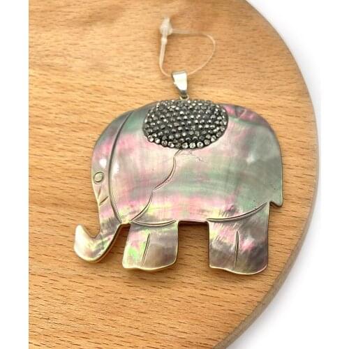 1pc 2021 New Type Natural Black Pearl Shell Pendants Elephant Shape with Rhinestone DIY for Making Jewelry Necklace 47x49mm Size