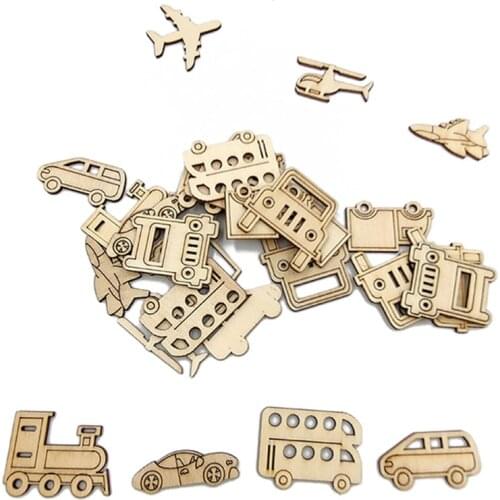 20pcs Wooden Transportation Shapes Wood Discs Slices Unfinished Wooden Cutouts Craft DIY Decoration 4.5cm Mixed