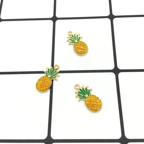 30pcs/lot 10*17mm Charm Pendants Pineapple Gold Color Yellow Green Enamel Fruit Charms for Jewelry Handmade