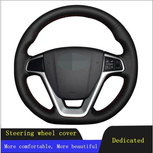 DIY Car Accessories Steering Wheel Cover Black Hand-stitched Non-slip Breathable Genuine Leather For Geely EMGRAND GT 2015-2017