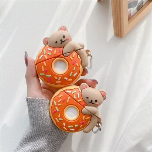 For airpods 1 2 case sweet 3d donut bear case for airpods pro soft silicone wireless earphone protect cover cute cartoon funda