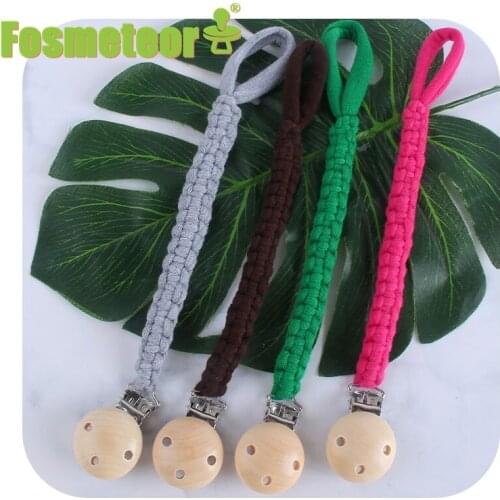 Fosmeteor Handmade Crochet Pacifier Chain Cotton Baby Wooden Pacifier Clips Newborn Nipple Holder Teething Soother Chew Clips