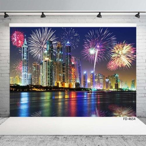 Photo Backdrop City Buildings Fireworks River Custom Vinyl Background for Children Baby Portrait Photoshoot Photography Props