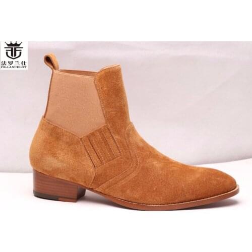 FR.LANCELOT Chelsea boots men leather boots British Style Suede Leather ankle shoes high top slip on men boots