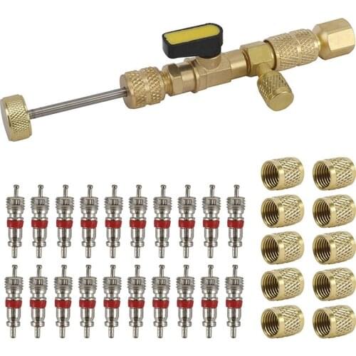 R22 R134A R12 A/C Valve Core Removal Tool for HVAC Valve Core Removal Installation, with Dual Size SAE 1/4 & 5/16 Port