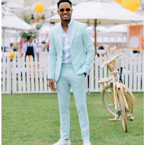 2020 Fashion Mint Green Men Suit Blazers For Party Prom 2 pieces Jacket Pants Set Wedding Tuxedos Groom Best Men Suit
