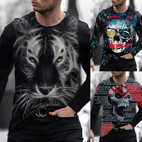 Mens T-shirt Autumn Shirt 2021 NEW Fashion 3D Printing Tops Slim Casual O Neck Long Sleeve Blouse Men Sweatshirt Dropshipping
