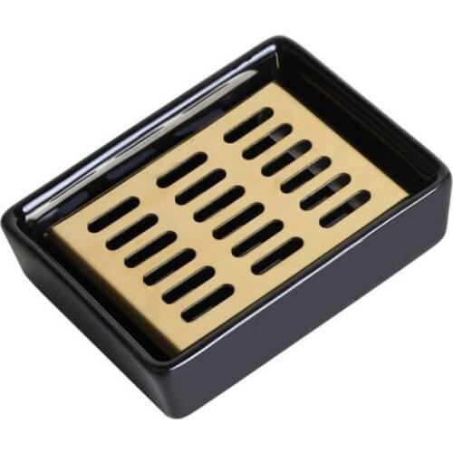 304 stainless steel soap box black ceramic base soap dish creative double drain bathroom soap dish tray