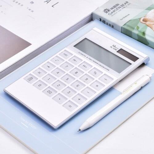 Desktop Calculator, Ultra-thin Calculator, Cute Candy Bar Computer, Transparent Big Button, 12-digit Display, Dual Power Supply
