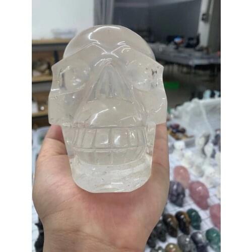 Natural white crystal skull stone carving handicraft ornament