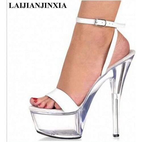 New summer womens high-heeled topless strappy heels, transparent 15cm steel pole dancing sandals 6in, dancing shoes