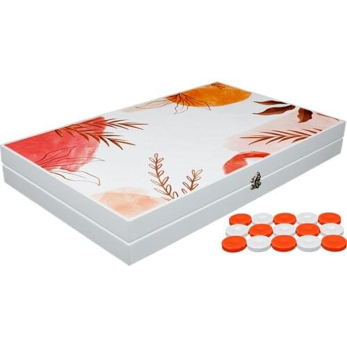 Autumn Leather Backgammon Luxury Board Game Set With Stamp Dice Pieces Checkers Tiles For Gift