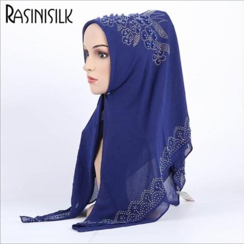 90*90cm Plain Square Bubble Chiffon Muslim Women Hijab Scarves With Luxruy Rhinestone Pearl Decor Turbante Islam Shawl Headscarf