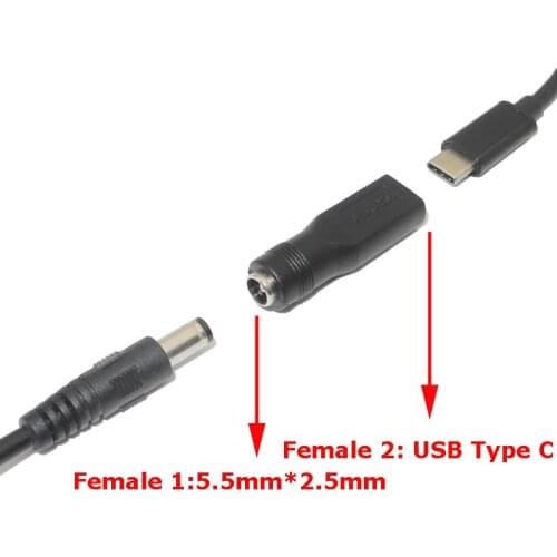 Dc Power Connector Jack Adapter 5.5*2.1mm to USB Type C Converter Plug for Asus Lenovo Hp Laptop Charger