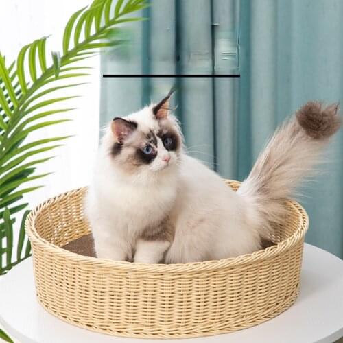 Handmade Rattan Cat House Natural Wicker Woven Cat Nest Cat Accessories Durable Green, Suitable for Large Pets