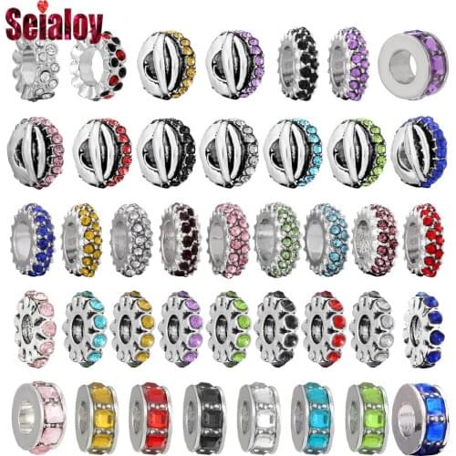 Seialoy 9 Color Silver Color Round Beaded Rhinestone Star Ring Partition Beads Fit Diy Bracelets Jewelry Making Accessories