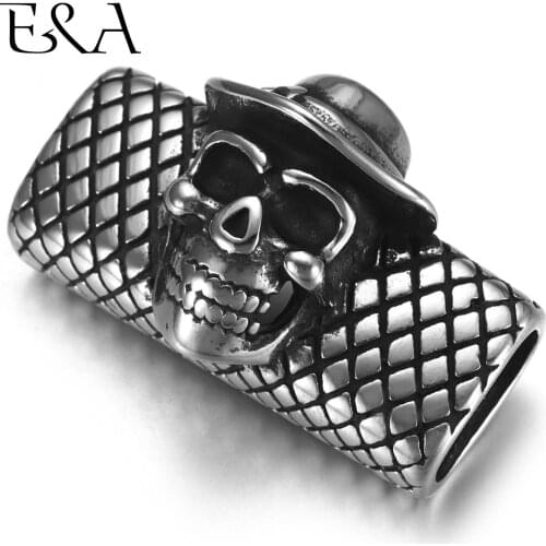 Stainless Steel Slider Beads Skull 12*6mm Hole Slide Charms for Men Leather Bracelet Punk Jewelry Making DIY Supplies