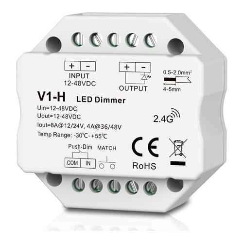 Skydance V1-H DC 12V-24V 1CH*8A Constant Voltage Led Strip Dimming Push Dim EU Wall Box Mount Wireless Receiver Led Controller