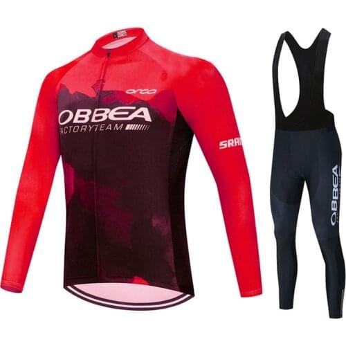 Red Ropa Ciclismo Hombre Orbeaful Team Triathlon Cycling Set MTB Long Sleeve Cycling Bib Pants Set Biker Wear Long Sleeve