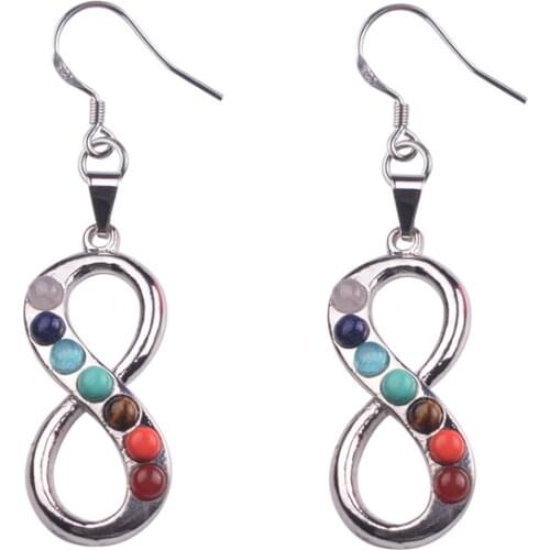 Vintage Fashion Silver Plated Bead 7 Chakra Healing Balance Drop Earrings Party for Women Jewelry
