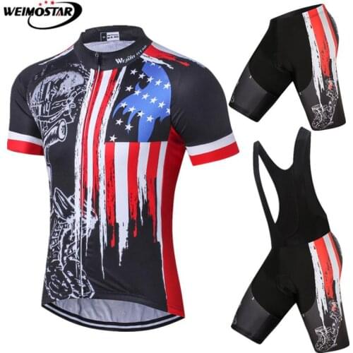 Weimostar Summer Cycling Jersey Set Men Mountain Bike Clothing Short Sleeve USA Team Sport Bicycle Wear Clothes Maillot Ciclismo