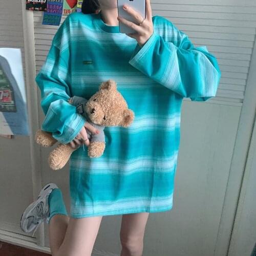 Autumn Korean style new striped loose long-sleeved T-shirt women