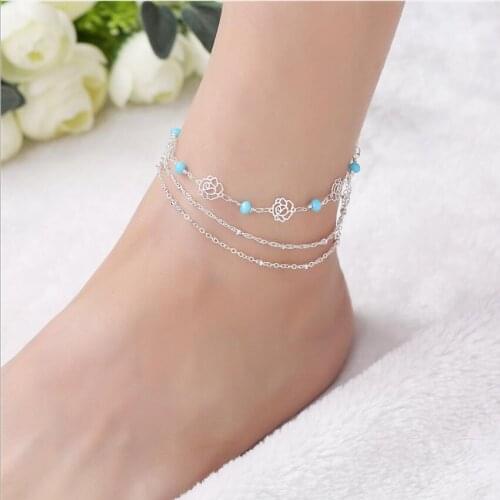 Womens Flower Barefoot Sandals Beach Anklet Tassel Chain Foot Jewelry Bracelet on Leg Bracelet Ankle Jewelry S1814