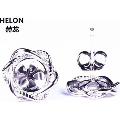 925 Sterling Silver Earrings 6mm Pearl or Round Bead Semi Mount Women Stud Earrings for Women Fine Jewelry DIY Stone Setting
