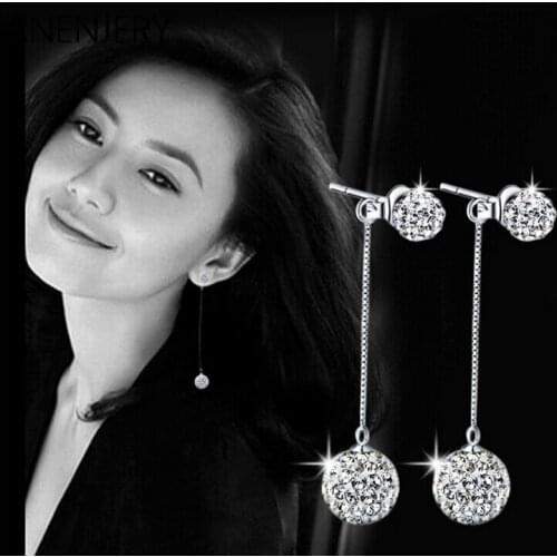 100% 925 Sterling Silver New Arrival Earrings Shambhala Crystal Ball Long Tassel Stud Earrings For Women Female Jewelry Gift