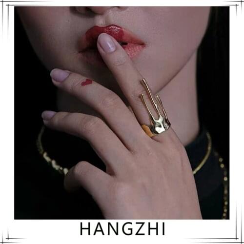 HANGZHI 2021 New Punk Trendy Cool Design Lava Crown Opening Metal Ring for Women Girls Fashion Party Individuality Jewelry Gifts