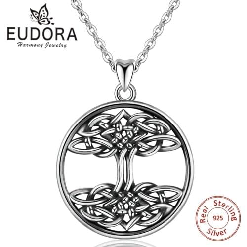 EUBORA 925 Sterling Silver Tree of Life Pendant Necklace Irish Celtics Knot Crann Bethadh Charm Necklace jewelry For Women Gifts