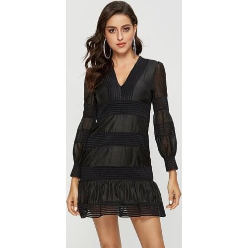 High End V-Neck Long Sleeve Womens Dress Spring Patchwork Dresses Office Lady Sexy Party Vintage Bandage A-Line Dress Vestidos