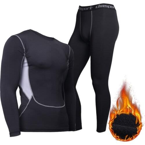 Winter Sports Suit Men Warm Running Set Men Fleece Tracksuit Sportswear Compression Set Thermal Underwear Slim Gym Clothing Men