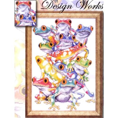 Gold Collection Counted Cross Stitch Kit Frog Pile Colorful Frogs design works DW