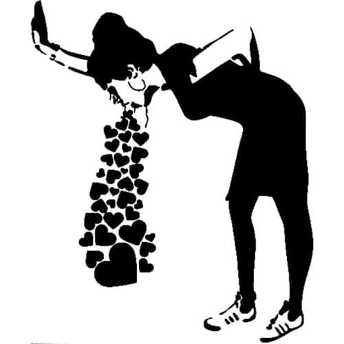 15.1cm*18.4cm Girl Lady Vomit Heart Love Fashion Car Sticker Decor Decal Black/Silver S3-7029
