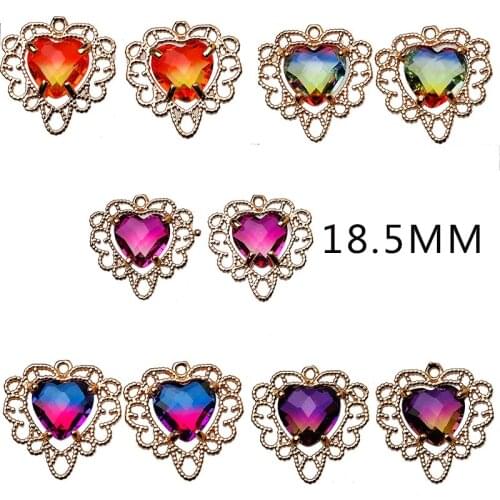 4pcs/lot Shiny Heart 18K GP brass Zircon Rhinestone Pendants Dangle Bib Charms Earring Diy Handmade Jewelry Finding Accessories