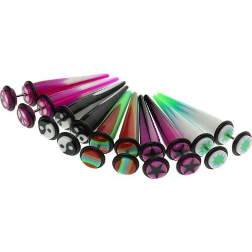 5 Pair Assorted Color Taper Double O-ring Cheater Illusion Ear Plug 1mm(12G) Tapper Fake Look 8mm(0G)