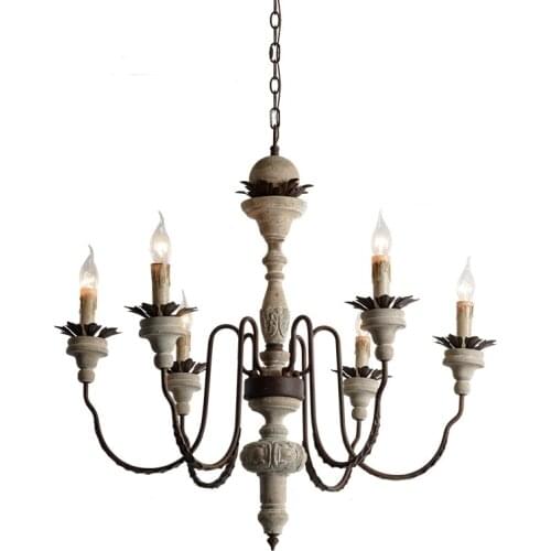 American country carved retro solid wood chandelier made old wrought iron candles living room dining room bedroom lamp