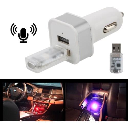 Car LED Atmosphere Light Cigarette lighter Voice and Touch Control Decorative Lamp USB Magic Stage Effect Light Universal RGB
